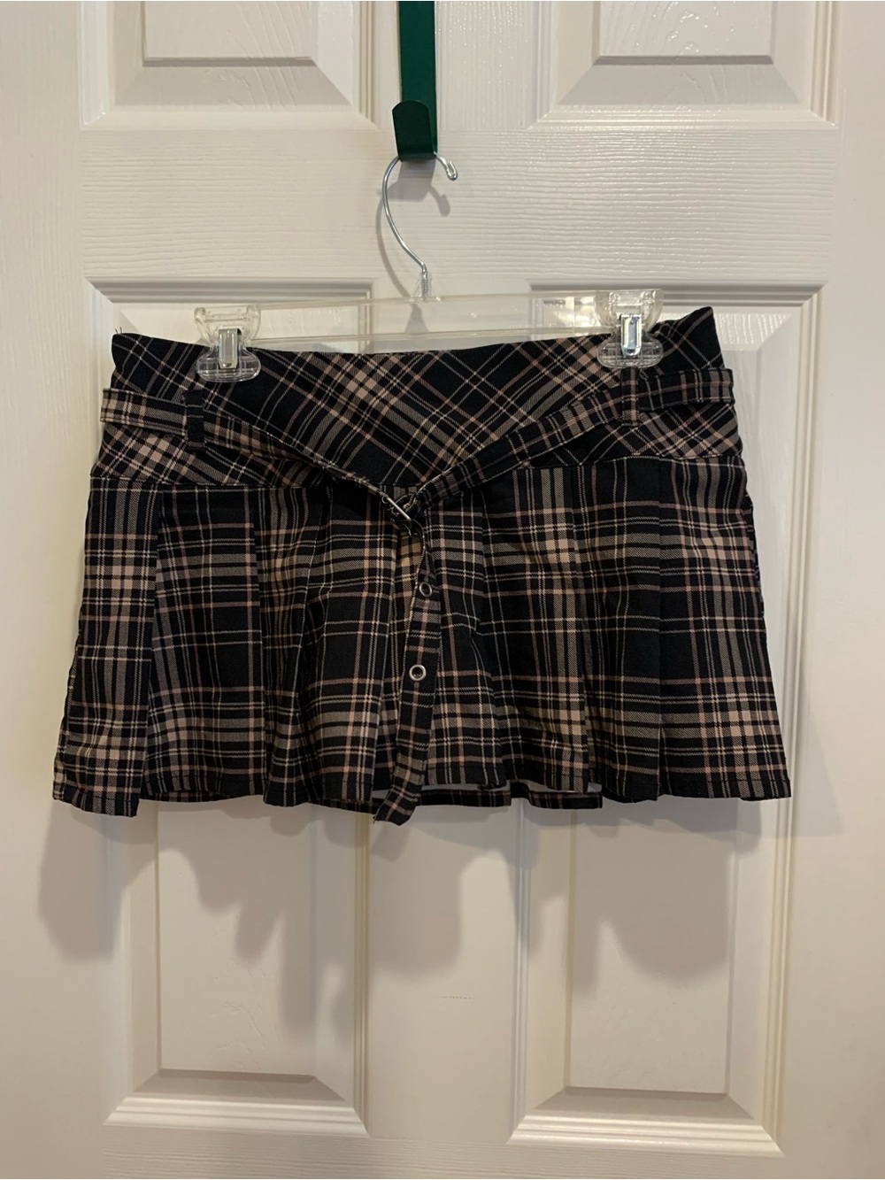 Madden Girl Black and Beige Plaid Pleated Mini Skirt some pink